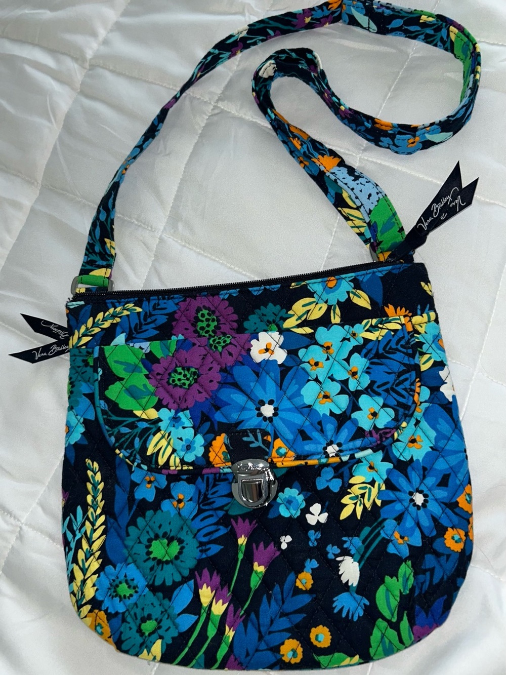 Vera Bradley Navy Floral Quilted Crossbody with Multicolor Flowers